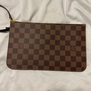 Louis Vuitton Damier Ebene MM wristlet with red interior